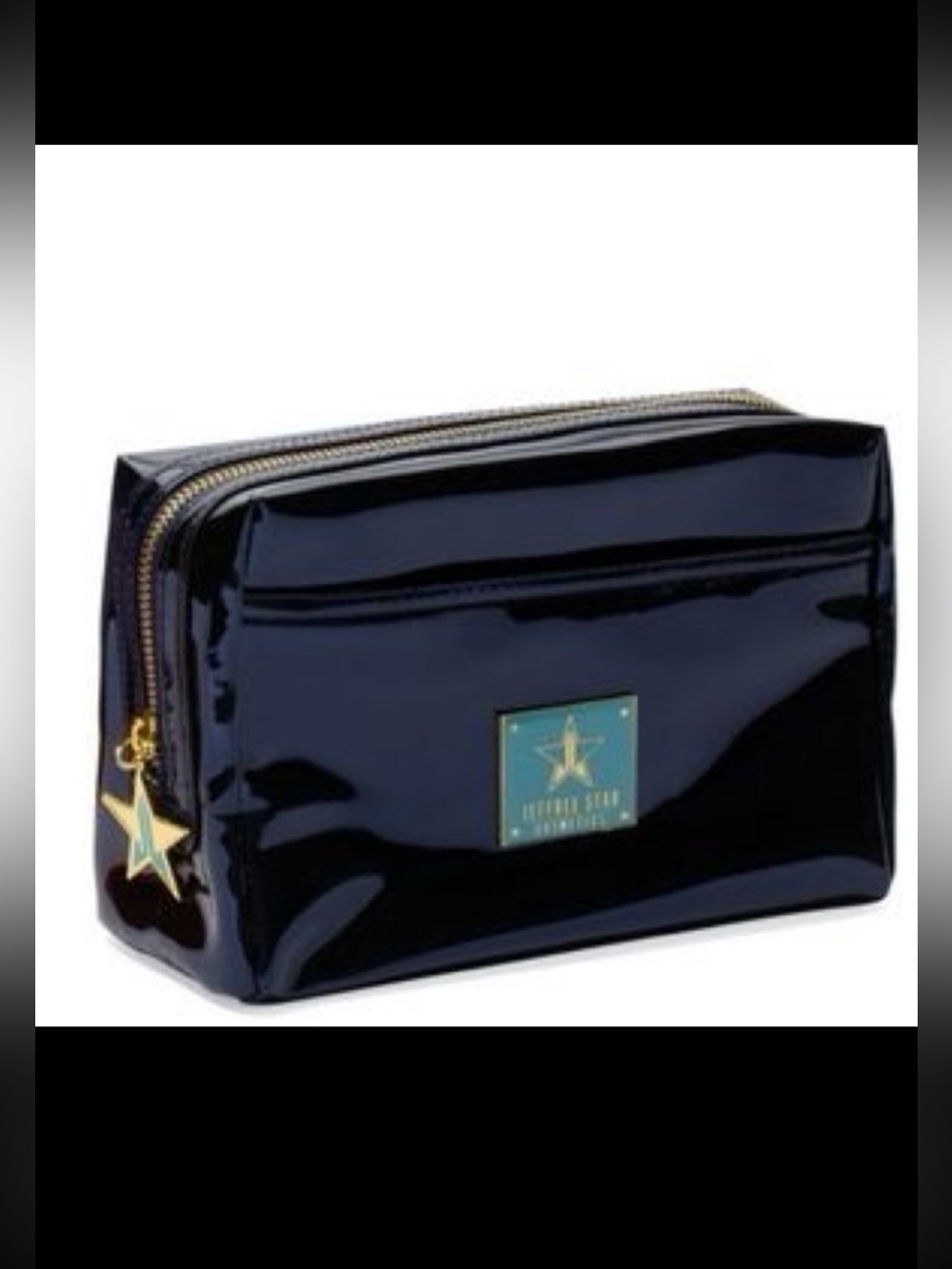 Jeffree Star RARE Blue/Black Patent PU makeup Bag with Gold Accents in EUC